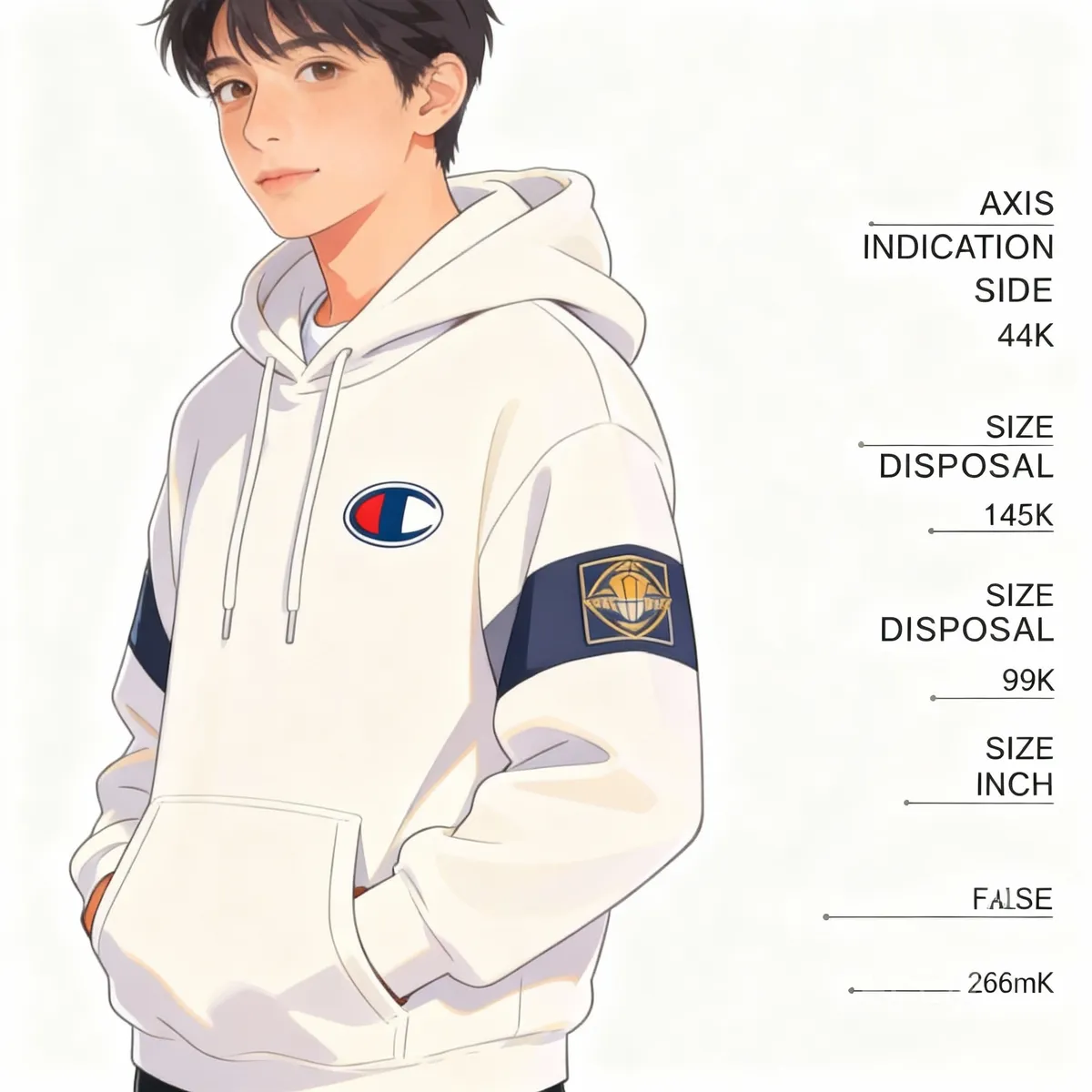 Photo: Person wearing hoodie with chest and sleeve logos, side-by-side — type: photo